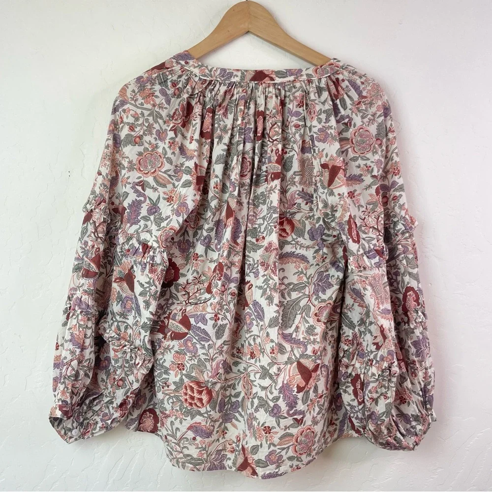 Anthropologie Love The Label Floral Peasant Boho Balloon Puff Sleeve Top Size XS